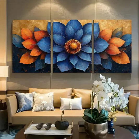 3pcs Vibrant Lotus Flower Mandala Design Metal Print Ready to Hang Art