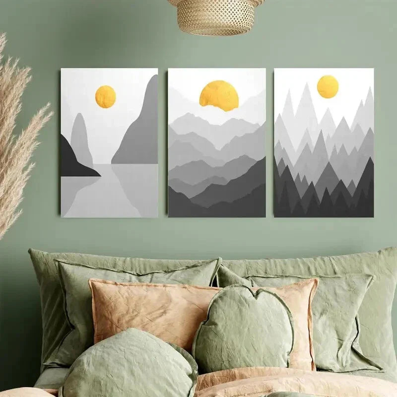 3pcs Geometric Art of Mountains Scenery Metal Print Ready to Hang Art