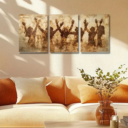 3pcs Vintage Egyptian Fresco Design Metal Print Ready to Hang Art