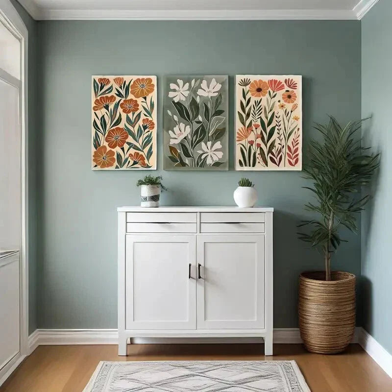 3pcs Abstract Bohemian Flower Oil Painting Metal Print Ready to Hang Art