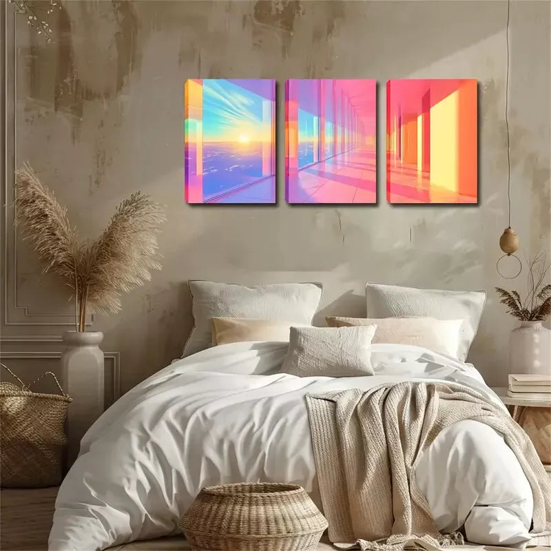 3pcs Oil Painting, Empty Corridor Wall Art Set Canvas Framed 40x60cm - High Quality Print 100% Australian Made Wall Canvas Ready to Hang