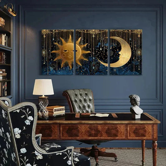 3pcs Mystical Night Sky Design Intricate Patterns Metal Print Ready to Hang Art