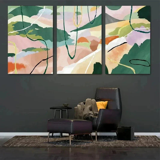 3pcs Pastel Tones & Fluid Lines Landscape Wall Art Set Canvas Framed 40x60cm - High Quality Print 100% Australian Made Wall Canvas Ready to Hang