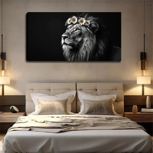 Realistic Lion with Thick Mane Wall Art Canvas Office Home Room Framed 120x60cm