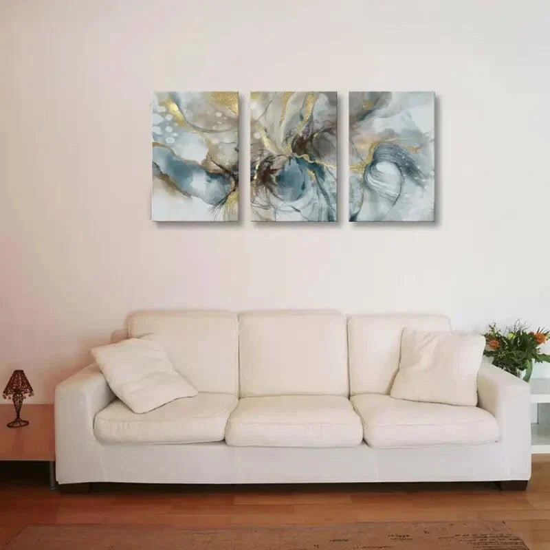 3pcs Watercolor Painting Marble Vortex Metal Print Ready to Hang Art