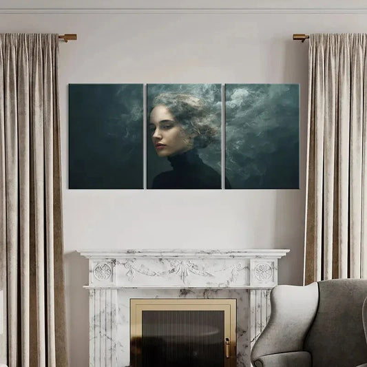 3pcs Mystical Woman Portrait Ethereal Smoke Metal Print Ready to Hang Art