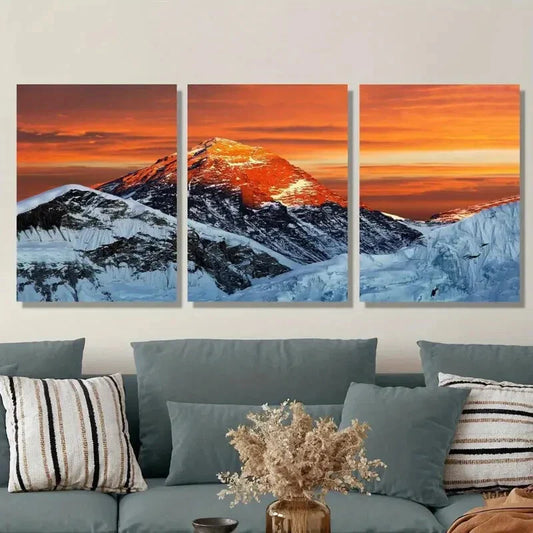 3pcs Mount Everest Sunset Landscape, Metal Print Ready to Hang Art