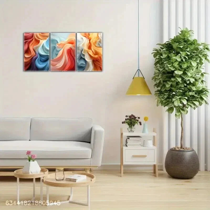 3pcs Hypnotic Colourful Hues, Fluid Ocean Waves, Metal Print Ready to Hang Art