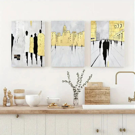 3pcs Abstract Street People Design Metal Print Ready to Hang Art