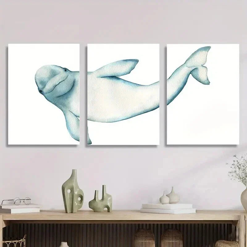 3pcs Whale , Modern Marine Life Wall Art Set Canvas Framed 40x60cm - High Quality Print 100% Australian Made Wall Canvas Ready to Hang