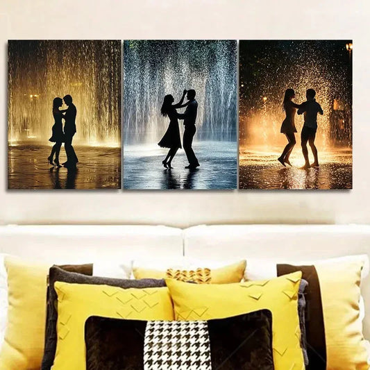 3pcs Walk in the rain Wall Art Set Canvas Framed 40x60cm - High Quality Print 100% Australian Made Wall Canvas Ready to Hang