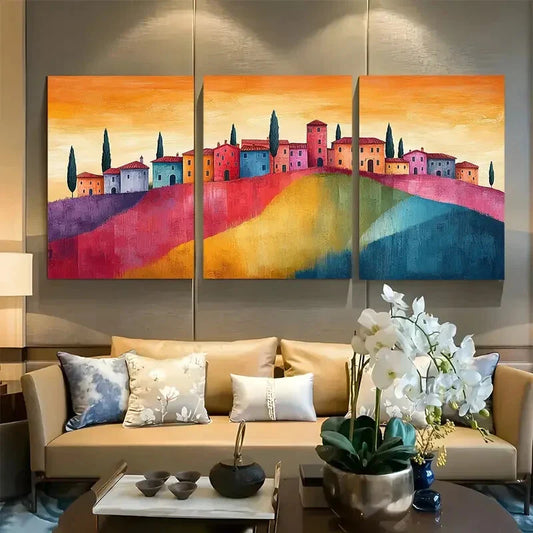 3pcs Colorful Mediterranean Countryside Design Metal Print Ready to Hang Art