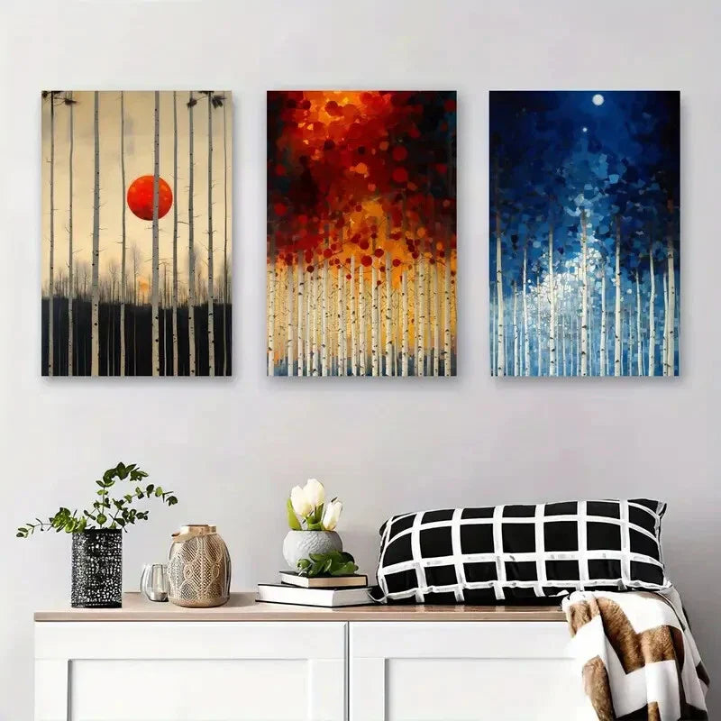 3pcs Colorful Birch Trees Abstract Tree Metal Print Ready to Hang Art