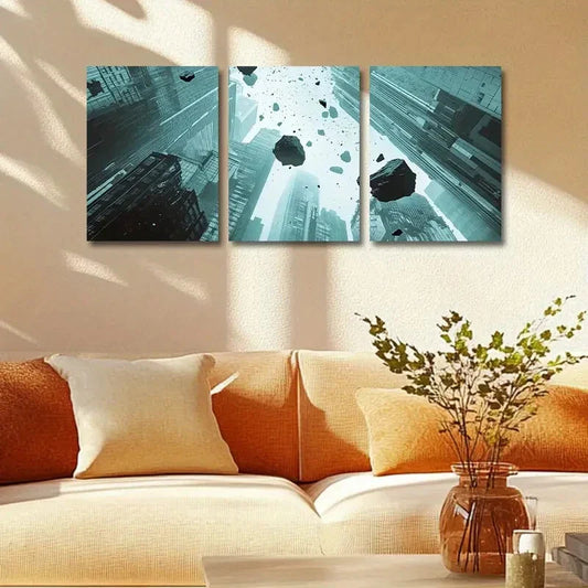 3pcs Building Crash Mode Design Metal Print Ready to Hang Art
