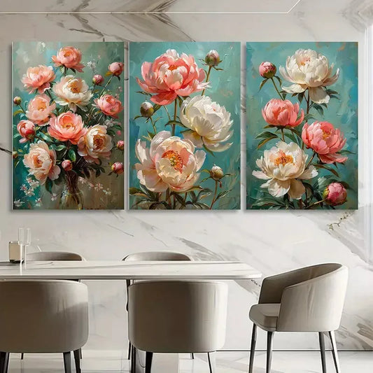 3pcs Peony Blossom Canvas Framed 40x60cm - High Quality Print 100% Australian Made Wall Canvas Ready to Hang