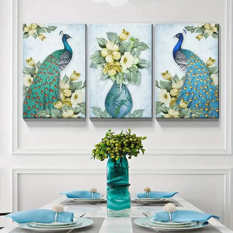 3pcs Modern Pea Rooster Animal Metal Print Ready to Hang Art