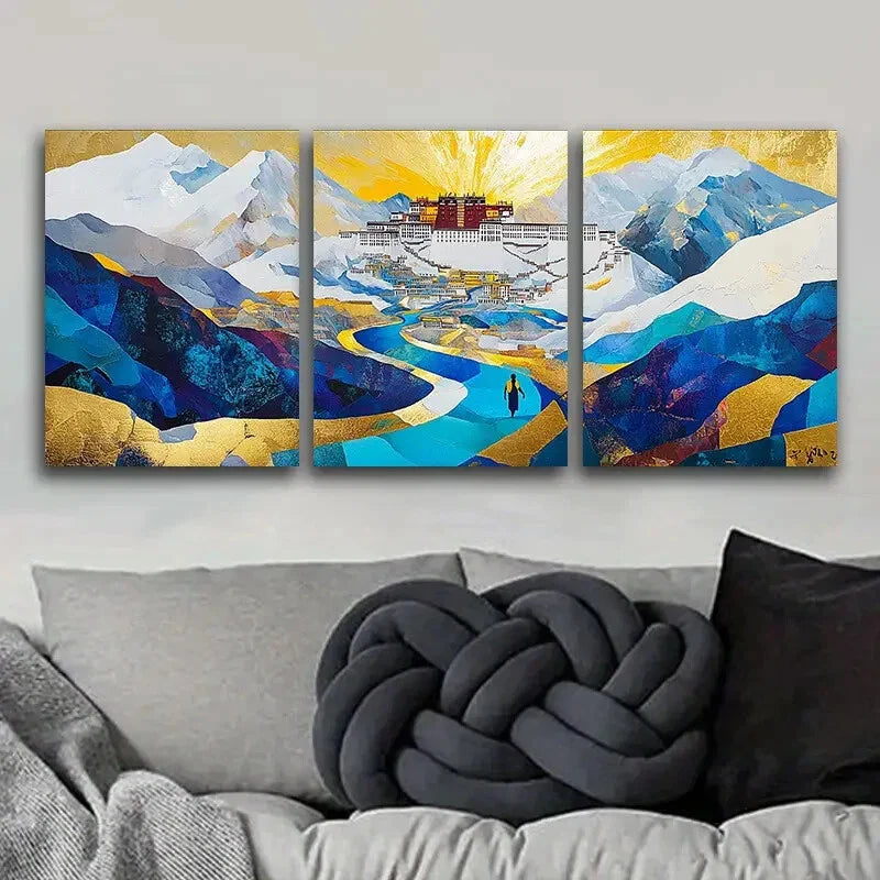 3pcs Featuring The Potala Palace Wall Art Set Canvas Framed 40x60cm - High Quality Print 100% Australian Made Wall Canvas Ready to Hang