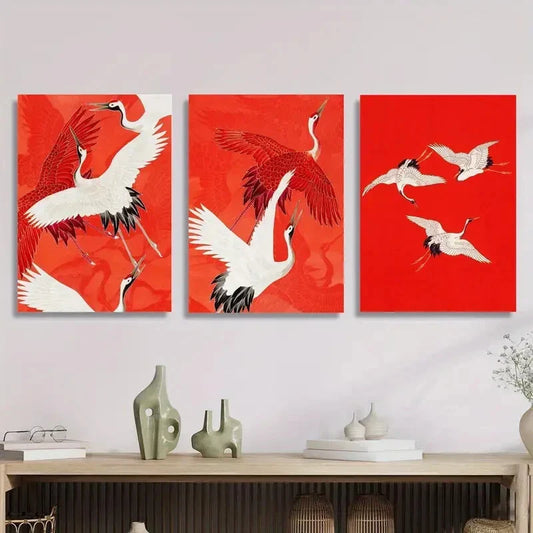 3pcs Vintage Japanese Style Artwork, Metal Print Ready to Hang Art