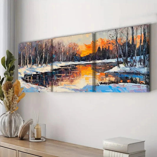 3pcs Winter Forest Waterproof Colorful Bright Wall Art Set Canvas Framed 40x60cm - High Quality Print 100% Australian Made Wall Canvas Ready to Hang