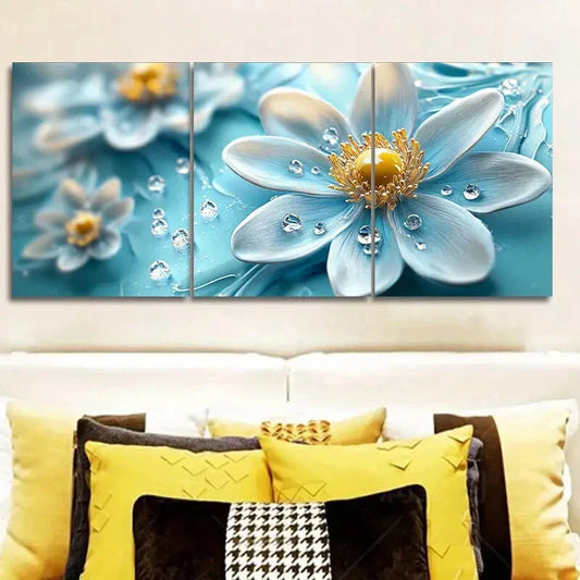 3pcs Featuring Turquoise Glass Flowers Wall Art Set Canvas Framed 40x60cm - High Quality Print 100% Australian Made Wall Canvas Ready to Hang