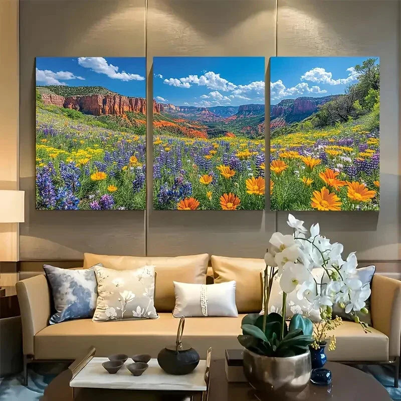 3pcs Wildflower Hanging Garden Landscape Metal Print Ready to Hang Art