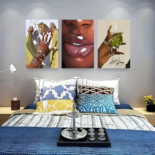 3pcs Fashion Theme African American Woman Metal Print Ready to Hang Art