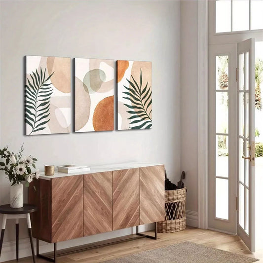 3pcs Warm Neutral Tones Abstract Shapes Wall Art Set Canvas Framed 40x60cm - High Quality Print 100% Australian Made Wall Canvas Ready to Hang