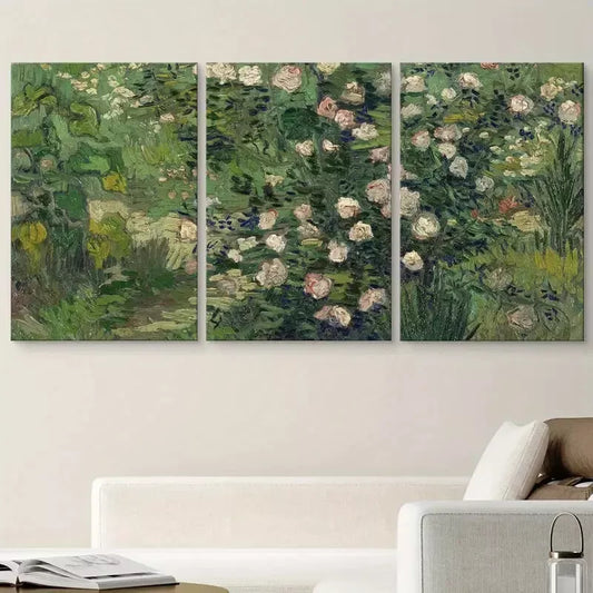 3pcs Rose garden Vincent van Gogh Canvas Framed 40x60cm - High Quality Print 100% Australian Made Wall Canvas Ready to Hang