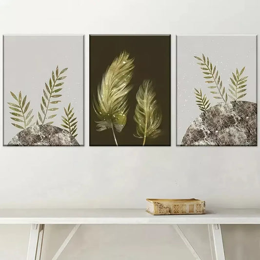 3pcs Modern Style Simple Natural Plant Leaf Wall Art Set Canvas Framed 40x60cm - High Quality Print 100% Australian Made Wall Canvas Ready to Hang