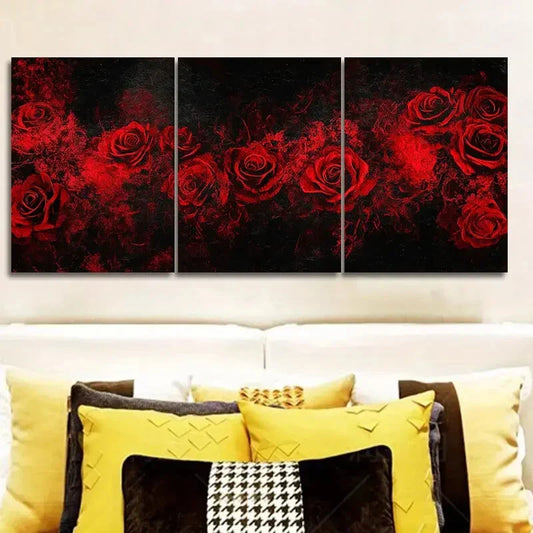 3pcs Featuring Gothic Red Roses Wall Art Set Canvas Framed 40x60cm - High Quality Print 100% Australian Made Wall Canvas Ready to Hang