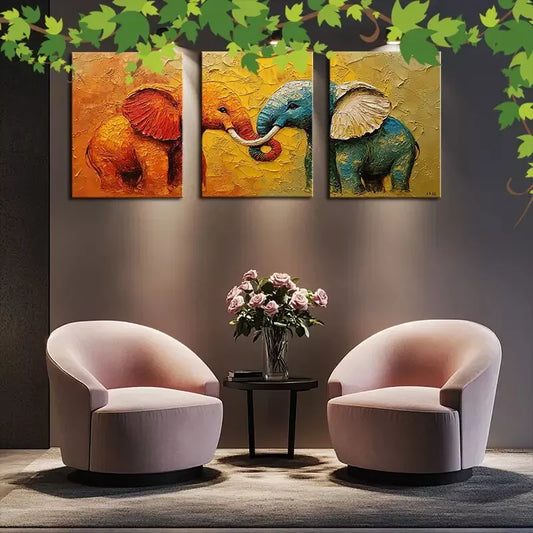 3pcs Elephant Duo Canvas Framed 40x60cm - High Quality Print 100% Australian Made Wall Canvas Ready to Han
