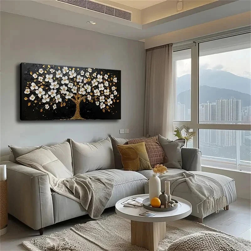 Golden Accents On The Leaves Wall Art Canvas Office Home Room Framed 120x60cm