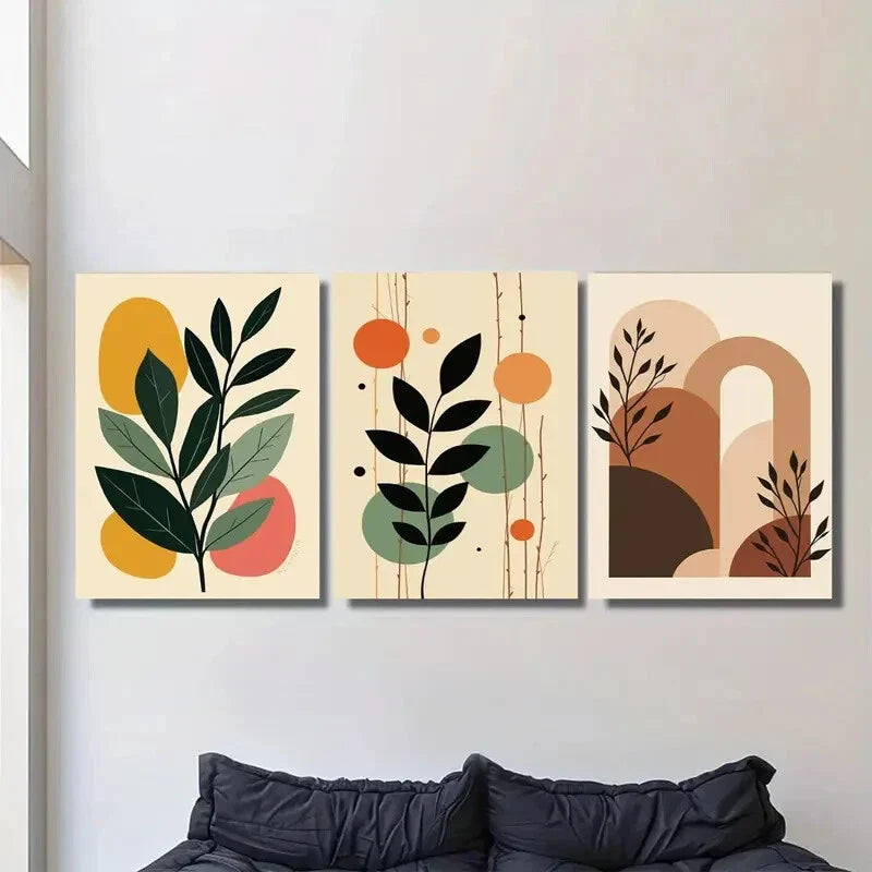 3pcs Colorful Geometric & Nature-Inspired Design Metal Print Ready to Hang Art