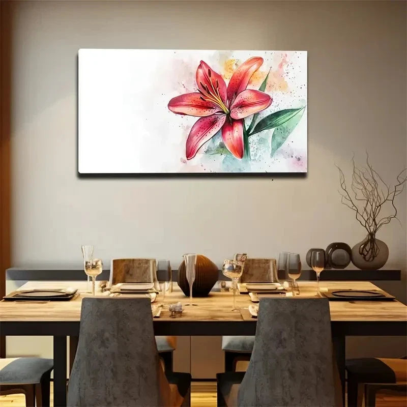 Vibrant Red Lily Watercolor Wall Art canvas office home room framed 120x60cm