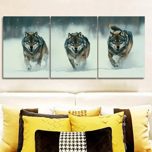 3pcs Featuring a Fierce Wolf Pack Wall Art Set Canvas Framed 40x60cm - High Quality Print 100% Australian Made Wall Canvas Ready to Hang