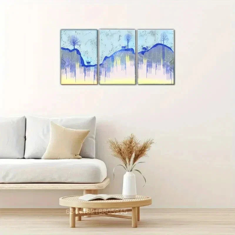 3pcs Sika deer, Golden Trees, Landscape Metal Print Ready to Hang Art