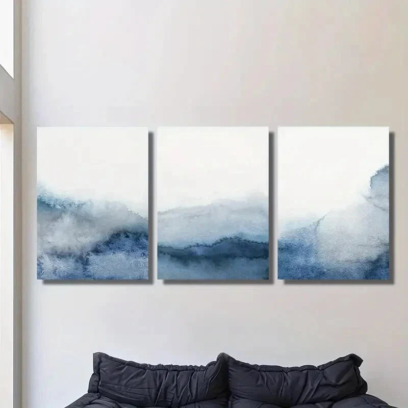 3pcs Modern blue and gray watercolor Metal Print Ready to Hang Art