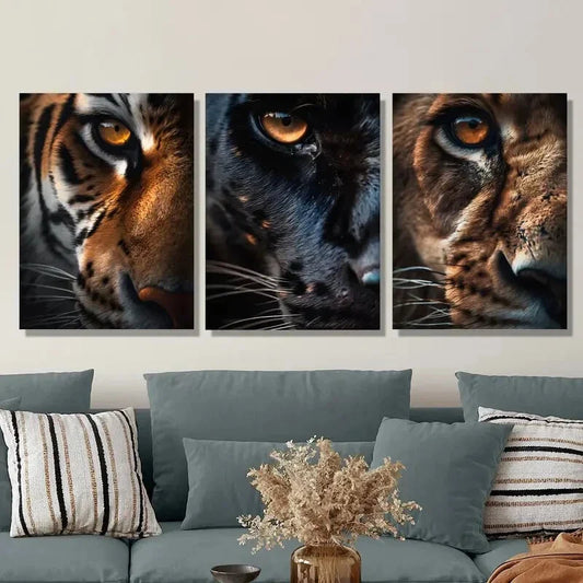 3pcs Ferocious animal face close-up eye art ,Metal Print Ready to Hang Art
