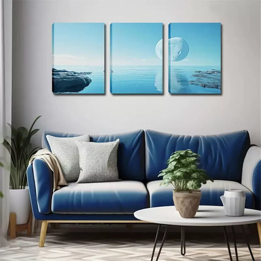 3pcs The Moon On The Water Wall Art Set Canvas Framed 40x60cm - High Quality Print 100% Australian Made Wall Canvas Ready to Hang