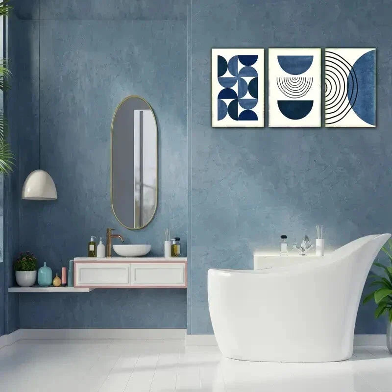 3pcs Blue Geometric Pattern Decorative Poster Metal Print Ready to Hang Art