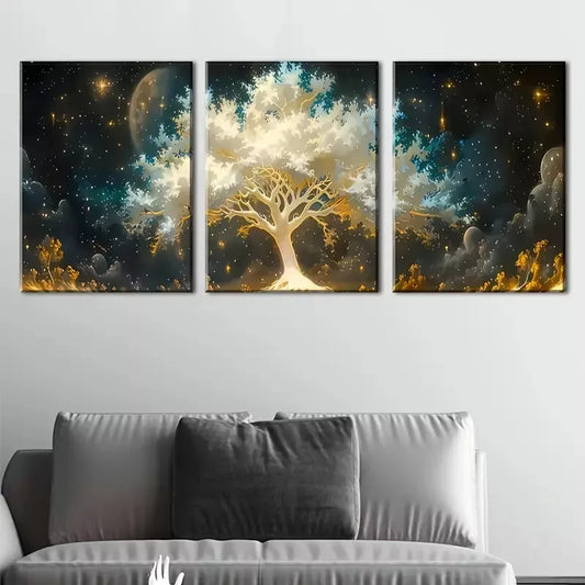 3pcs Tree of Life in the Starry Sky Oil Print Wall Art Set Canvas Framed 40x60cm - High Quality Print 100% Australian Made Wall Canvas Ready to Hang