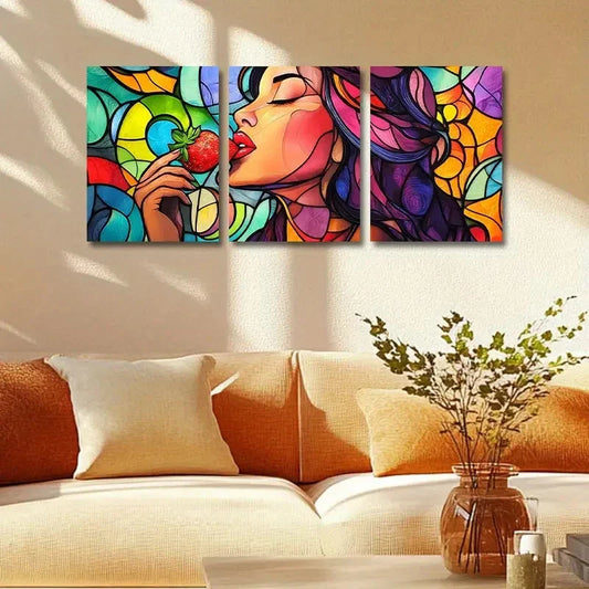 3pcs Vibrant Strawberry Kiss Design Metal Print Ready to Hang Art