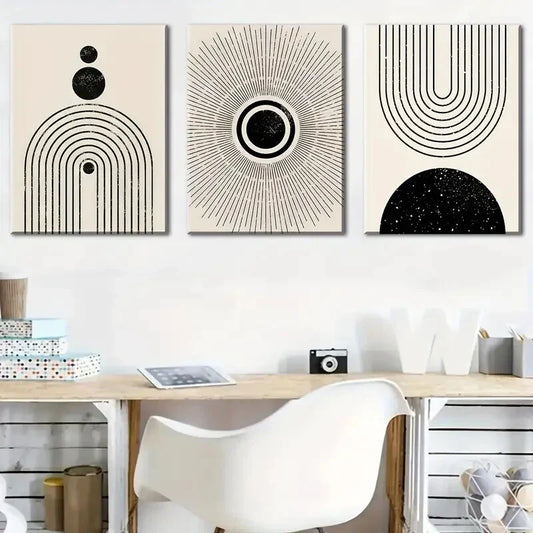 3pcs Abstract Geometric Line Designs Metal Print Ready to Hang Art