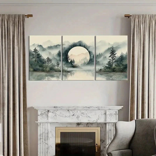 3pcs Moonlit Forest Reflection Serene Landscape Metal Print Ready to Hang Art