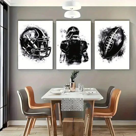 3pcs Athlete Helmet And Rugby Sports Poster Metal Print Ready to Hang Art