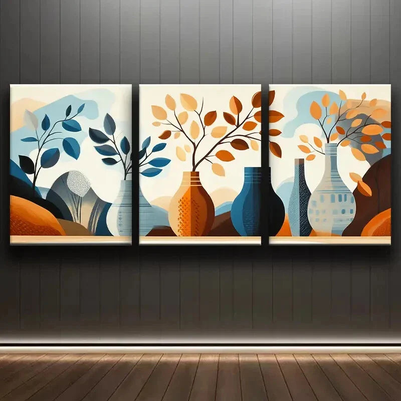 3pcs Abstract Vase Colourful Modern Luxury Metal Print Ready to Hang Art