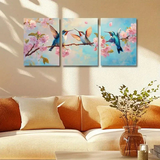 3pcs Featuring Vibrant Hummingbirds Design Metal Print Ready to Hang Art