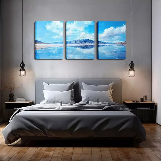 3pcs Lake At The Foot Of The Mountain Wall Art Set Canvas Framed 40x60cm - High Quality Print 100% Australian Made Wall Canvas Ready to Hang