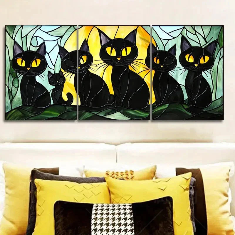 3pcs Black Cats Family Metal Print Ready to Hang Art