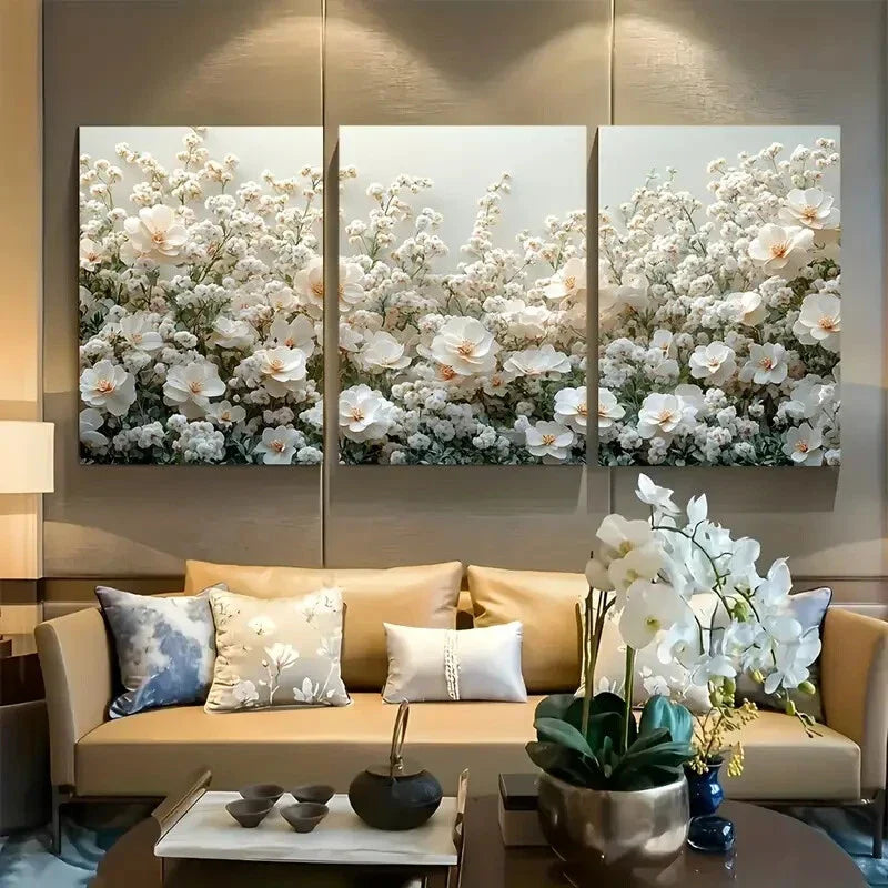 3pcs Vibrant White Flower Landscape Metal Print Ready to Hang Art